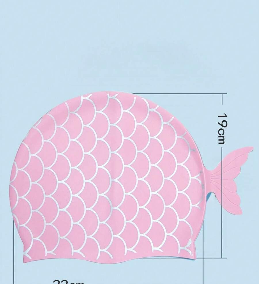 El Regalo 1PC Cute Mermaid Fish Tail Silicon Swimming Cap for Kids, Girls, Boys, and Teens (Pink)