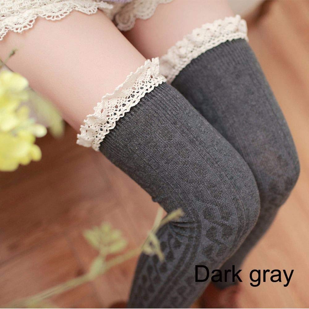 El Regalo Women Cotton Knit Boot Socks, Knee High Tube Socks with Lace Trim for women & Teens (Gray)