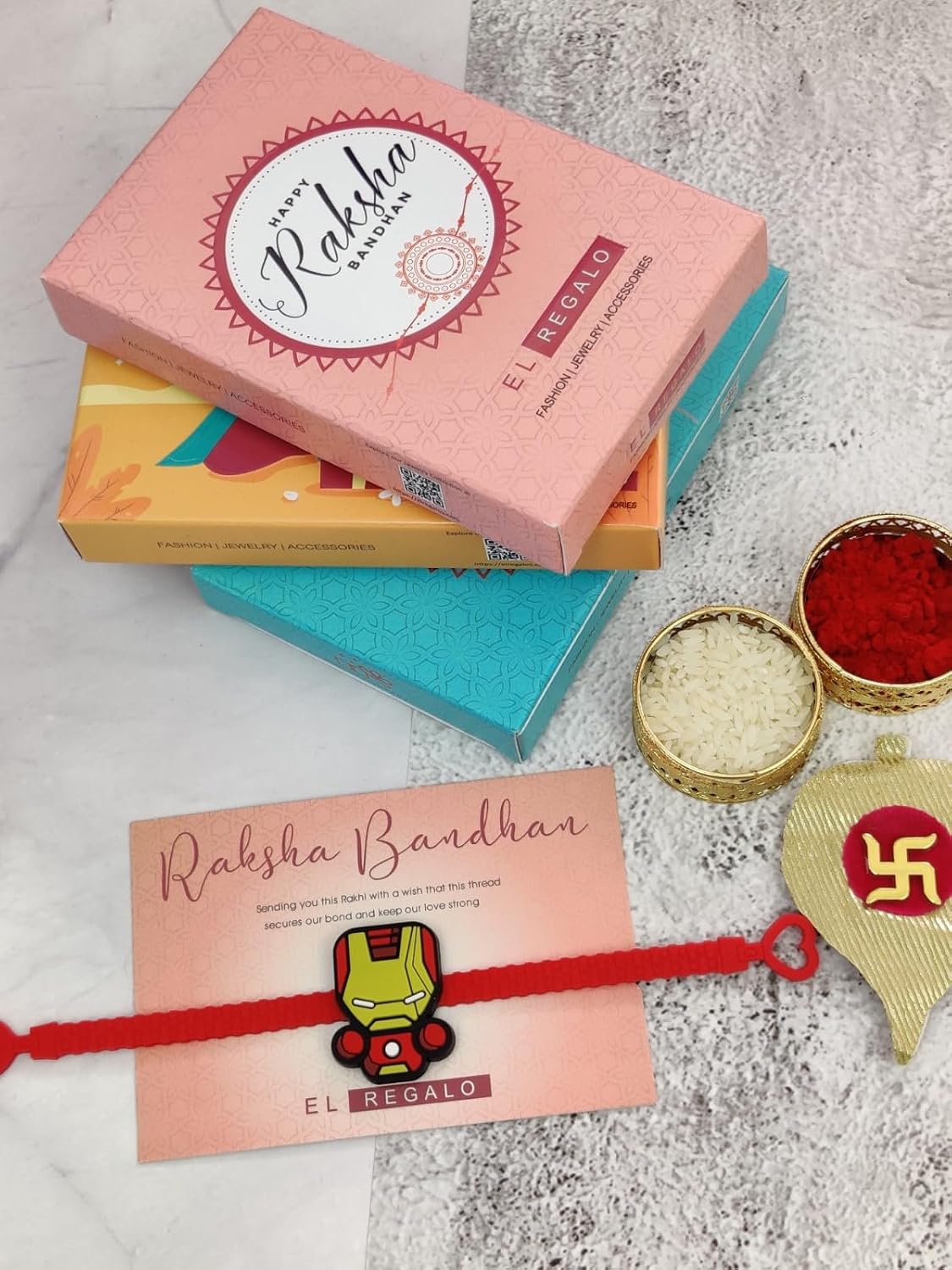 El Regalo 1PC Superhero Kids Rakhi for Brother- Kids Cartoon Character/Video Games/Superhero Rakhi with Roli Chawal, Rakhi Message Card in Rakhi Gift Box (Ironman Rakhi)