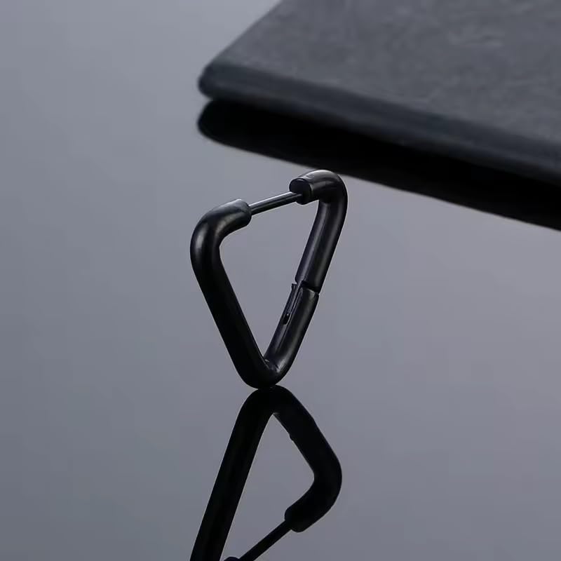 El Regalo Waterproof Men's Women's Punk Stainless Steel Triangle Shape Design Hoop Earrings - Geometry Triangle Huggie Hoop Earrings, Minimalist Punk Rock Style (Black)