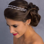 El Regalo Bridal Hair Accessory- Fancy Double-Layered Rhinestone & Pearl Vine Hairband for Girls & Women- Bridal, Bridesmaids HairBand (Silver)