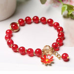 El Regalo 1 PC Dailsy Flower Sparkly Crystal Beads Tassel Bracelet for Girls/Teens/Women- Cute Crackle Beads Daisy Flower Stretch Bracelet (Red)