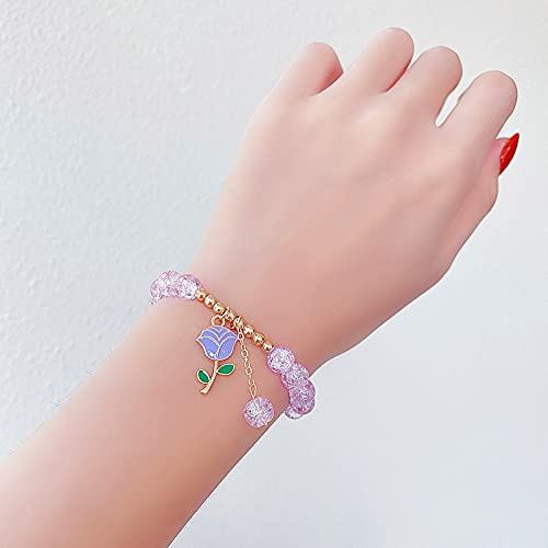 El Regalo 3PCs Opal Stone, Crystal Beads Tassel Bracelet With Cute Enamel Charms Star, Shell, Rainbow, Flowers, Swan, Pearls etc. for Kids/Girls/Teens/Women (Option-5)