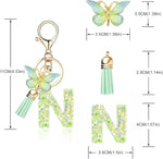 El Regalo Personalized Name Initials Butterfly Charm Keychain - Name Letters Keyring with Green Butterfly & Stars Filled Resin & Tassel Pendant, Purse, Bag, Backpack Accessory (Letter N)