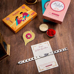 El Regalo 1 PC Designer Stainless Steel Bracelets Rakhi for Brother | 1 PC Anti Tarnish Chain Rakhi with Roli- Chanwal, Message Card in Rakhi Gift Box for Bhai/Bhaiya (Option-9)