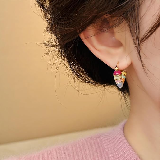 El Regalo Cute & Tiny Enamel Heart Hoop Earrings for Women- Vintage Rainbow Colorful Dripping Oil Huggie Hoop Heart Earrings