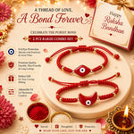 El Regalo Lucky Kabbalah Blue Turkish Evil Eye Hamasa Hand Red Macrame Rakhi Set for Bhaiya & Bhabhi (Star Turkish Evil Eye Stones)