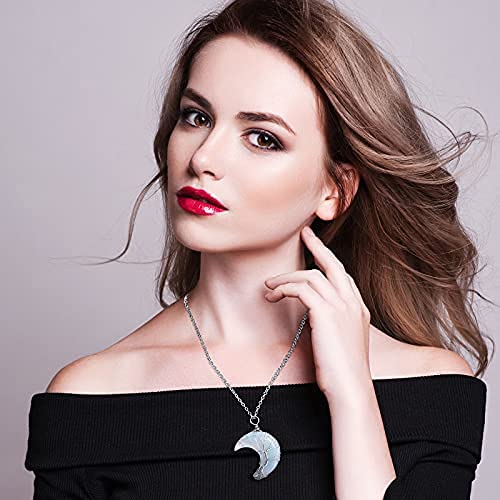 El Regalo Tree of Life Wire Wrapped Crescent Moon Natural Stones Healing Crystal Chakra Pendant Necklace - Unique Handcrafted Gemstones Pendant Necklaces (Opalite) For Unisex Adult