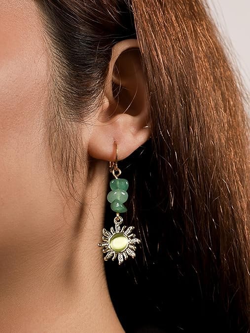El Regalo Bohemian Style Carnelian Sunburst Earrings- Boho Hippie Gothic Sun Earrings for Girls & Women (Green)