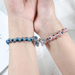 El Regalo Unisex 2PCs Evil Eye Hamsa Hand Magnetic Bracelets for Best Friends/Besties/Couples (1 Blue & 1 Pink)