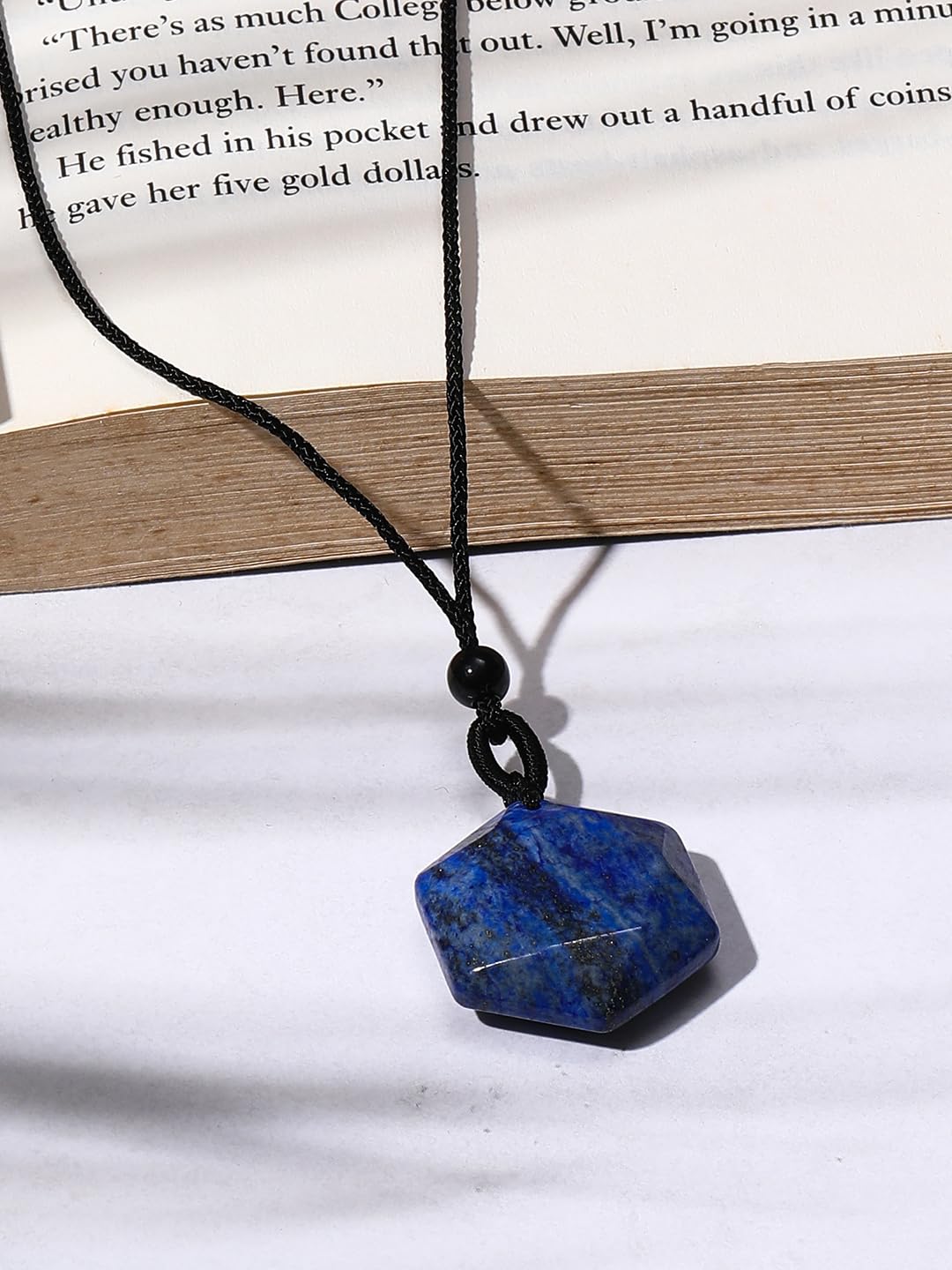 El Regalo Natural Healing Stones Hexagram Pendant Unisex Necklace for Men/Women (Blue Lapis Lazuli)