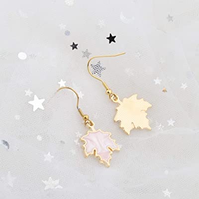 El Regalo 1 Pair Enamel Fall Maple Leaves Hypoallergenic Drop Earrings for Girls/Teens/Women (Pink Maple Leaves)