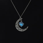 El Regalo Valentine's day gift-Glow In The Dark Moon with hanging Heart Pendant Necklace | Frozn Forest 925 Silver Plated Girls Pendant Necklace
