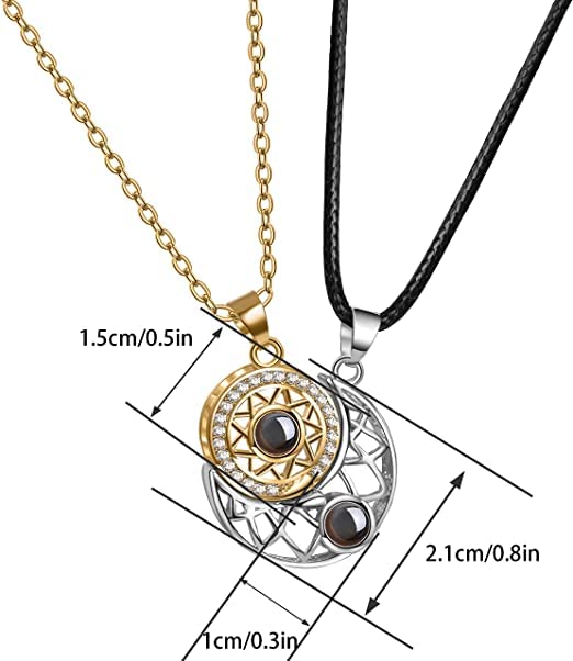El Regalo BF Magnetic Sun Moon Matching Couple Necklace Set- Best Friend 2 PCs Necklaces Set for Besties/Best Friends/Couples (Golden Silver) For Unisex Adult