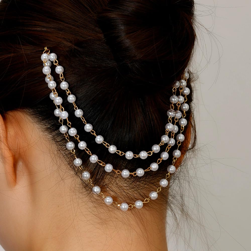 El Regalo Pearl Hair Clip for Women & Girls | Multi Layer Tassel Pearl Hair Accessory | Elegant Korean Style Hair Pin Barrette for Bun Hairstyle | Bridal Party Wedding Hair Addition (1 Pc)