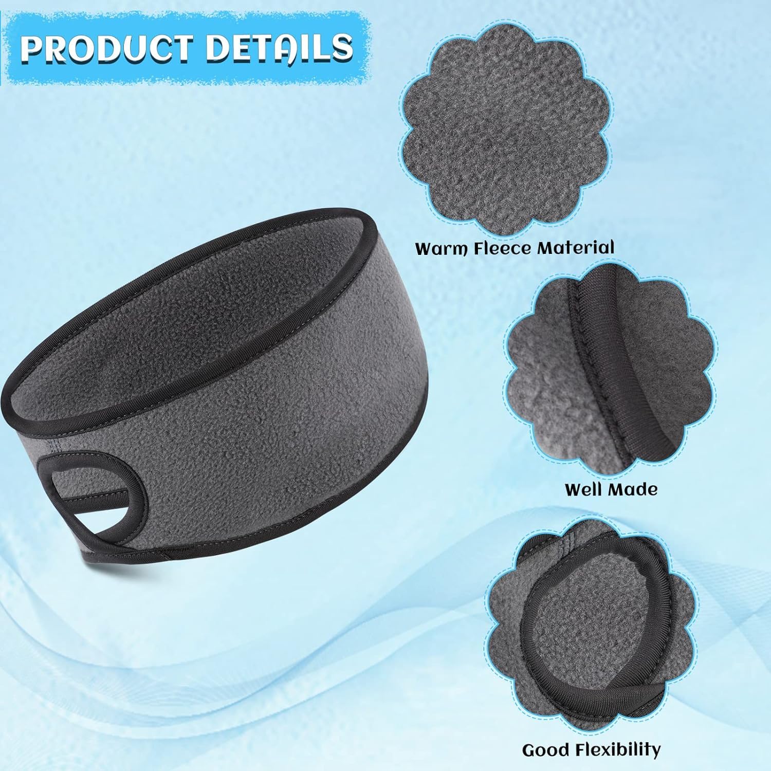 El Regalo 2 PCs Winter Fleece Ponytail Headbands- Ear Warmer/Earmuff Headbands with Ponytail for Men, Women, Girls, Boys Fleece Ear Warmers Headband for Cold Weather Ski Yoga (Black & Grey)