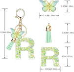 El Regalo Personalized Name Initials Butterfly Charm Keychain - Name Letters Keyring with Green Butterfly & Stars Filled Resin & Tassel Pendant, Purse, Bag, Backpack Accessory (Letter R)