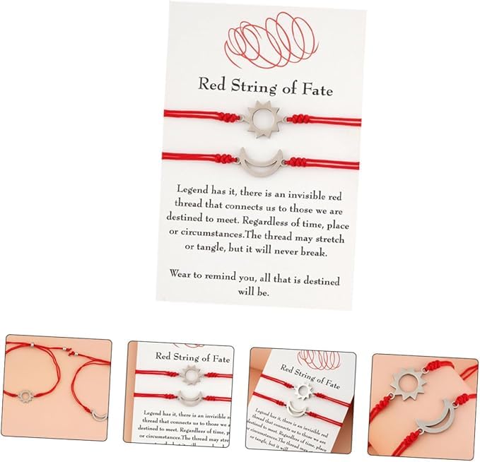 El Regalo Unisex-Adult 2PCs Sun Moon Red String of Fate Bracelets Set - Stainless Steel Sun Moon Bracelet Set for Best Friends/Couples/Besties