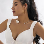 El Regalo Vintage Punk Big Imitation-Pearl CCB Bead Torques Coller Choker Open Necklace for Girls & Women (Silver)