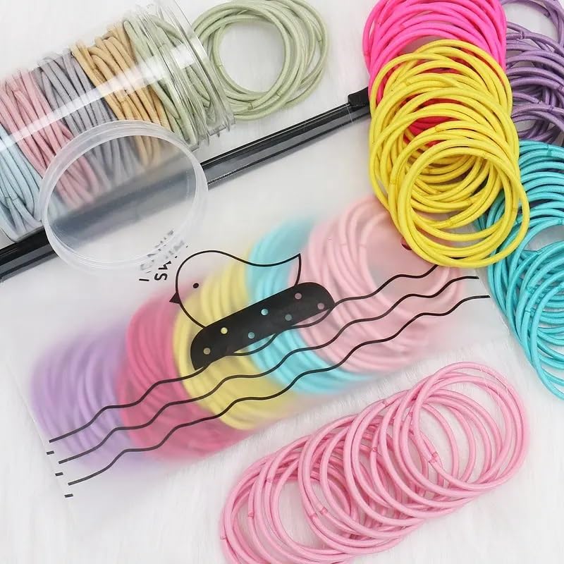 El Regalo 100pcs/pack Simple Rubber Bands- Thin Elastic Hair Ties Seamless 3mm Ponytail Soft & Elastic, No Damage Hair Rubberbands For Kids/Girls/Women (Colorful)