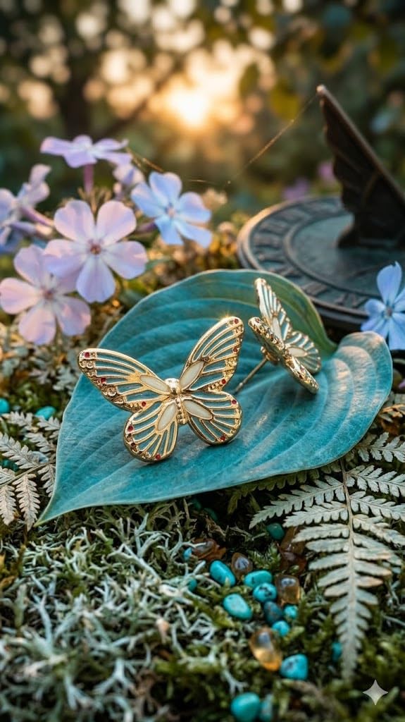 El Regalo 1Pair Stainless Steel Anti-Tarnish Pink Enamel Earrings for Girls & Women | Trendy & Cute Leaf, Bow, Ribbon, Strawberry & Butterfly Stud Earrings (Butterfly)