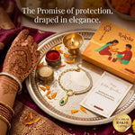 El Regalo 1PC Luxury Krishna Feather Tannis Bracelet Rakhi for Brother or Bhabhi- Elegant Feather CZ Rakhi with Roli Chawal, Message Card in Rakshabandhan Box