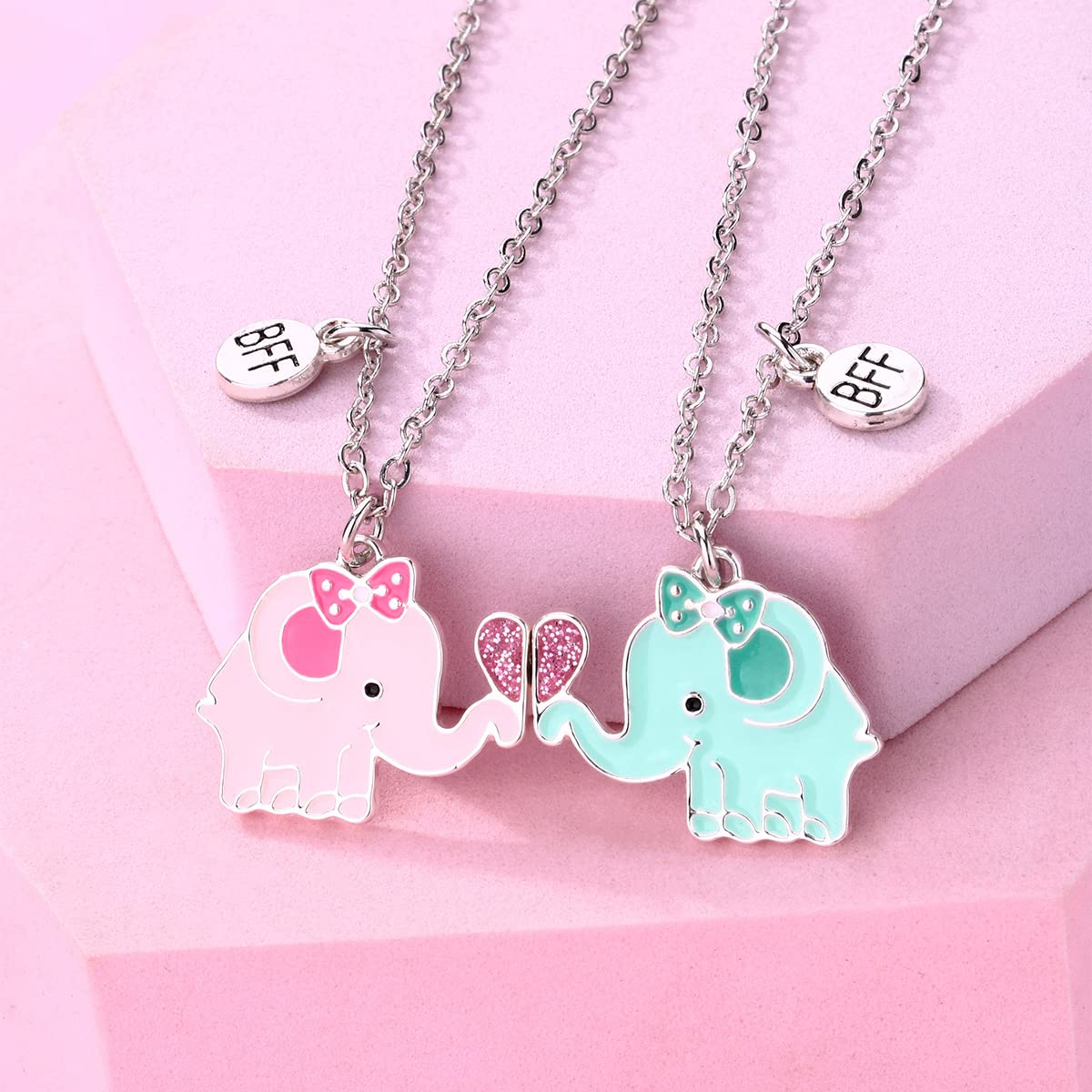 El Regalo 2 PCs BFF Best Friend Forever Split Magnetic Matching Unisex Pendant Necklaces Set- Friendship Necklaces Set for Besties/Best Friends/Soul Sisters (BFF Elephant Necklaces Set)