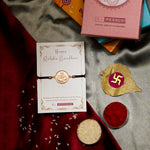 El Regalo 1 PC Stainless Steel OM/Aum Rakhi for Brother - Anti Tarnish Adjustable Rakhi Bracelet for Bhai/Bhatija- Comes with Message Card, Roli-Chawal & Rakhi Box (Rose Gold OM Rakhi)