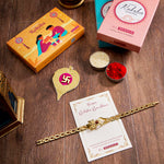 El Regalo Designer Trident Rudraksha Bracelet Rakhi for Brother- Auspicious Shiva Trishool Chain Bracelet Rakhi with Roli Chawal, Rakhi Message Card in Rakhi Box