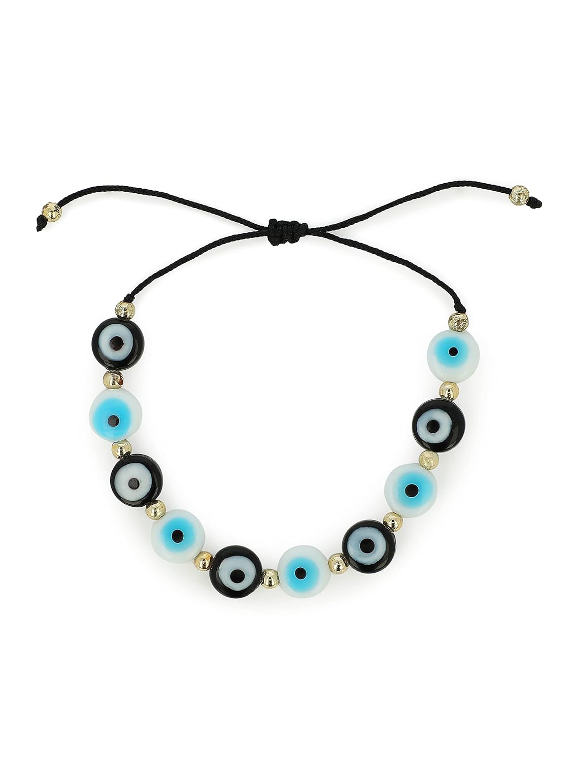 El Regalo Lucky Evil Eye Handwoven Adjustable Unisex Bracelet for All- Protection Lamp-work Glass Beads Evil Eye Bracelets for Kids/Teens/Girls/Boys/Men/Women (Black & White Evil Beads Bracelet)