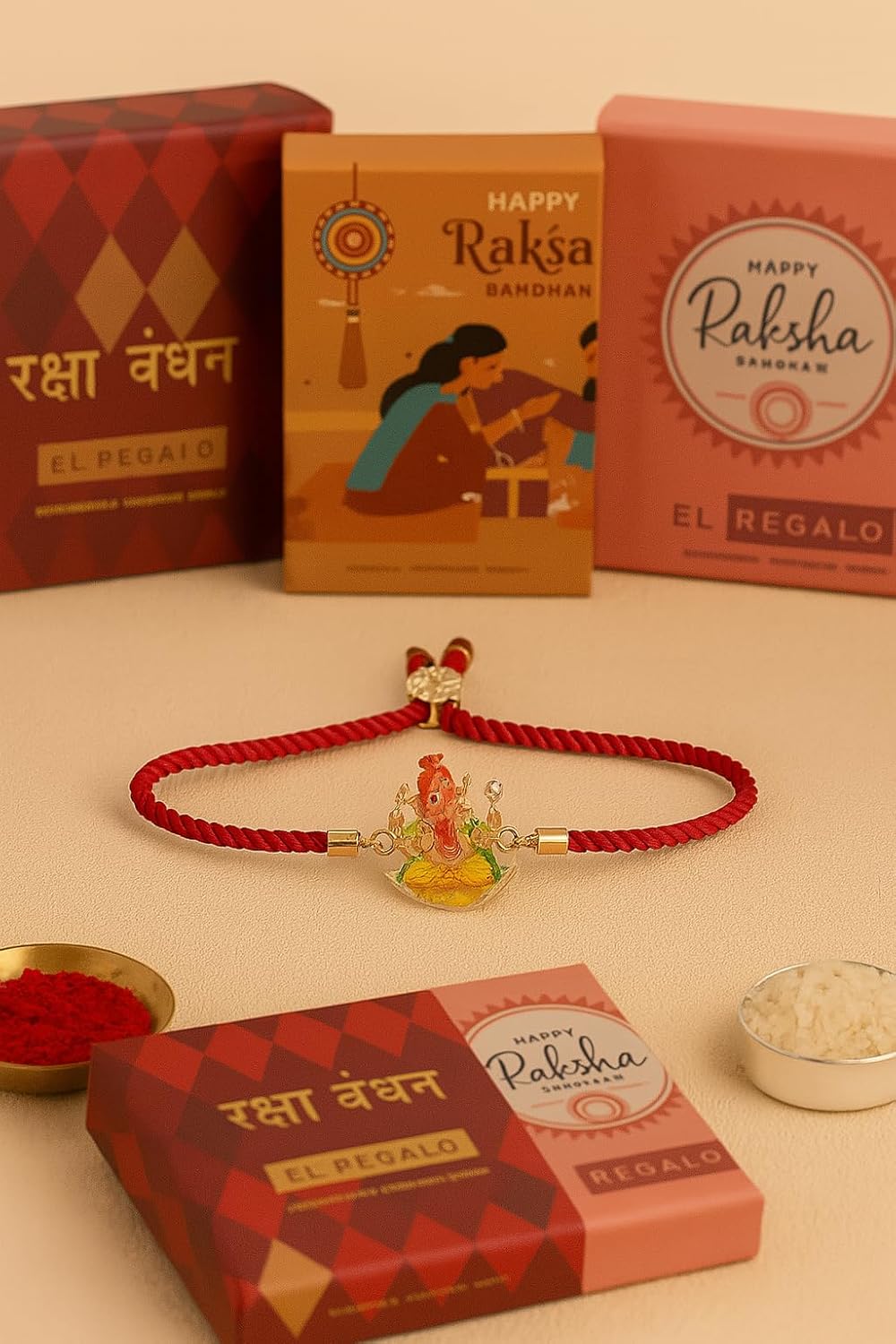 El Regalo Cute Rakhi for Brothers- Avenger, Bro, Om, Evil Eye & More | Handcrafted with Card, Roli Chawal & Rakshabandhan Box | Raksha Bandhan Bracelets for Kids, Brothers, Adults (Ganesha Rakhi)