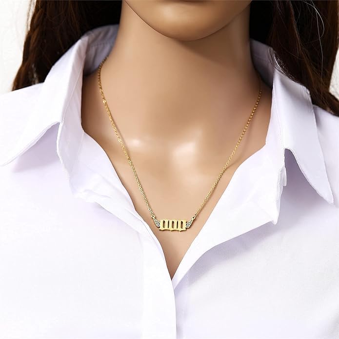 El Regalo Small Butterfly Wings Angel Number Necklace- Stainless Steel, Anti Tarnish, Angel Number Numerology Jewelry for Women & Girls (Angel Number 000)