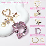 El Regalo Personalized Glitter Initial Letter Keychain for Girls & Women - Cute Pink Resin Alphabet Keyring with Heart & Star Charms - Fancy Luxury Bag Accessory & Birthday Gift (Letter D)