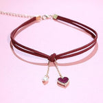 El Regalo 1PC Heart Pearls Red Lace Velvet Choker Pendant Necklace for Girls & Women