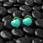 El Regalo Cute Gold Plated Stainless Steel Oil Drop Peach Stud Earrings for Girls & Women | Hypoallergenic Fruit Themed Fashion Earrings (Mint Green)
