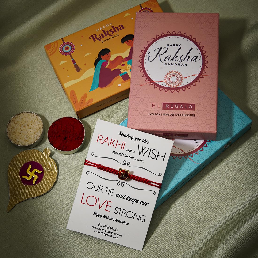 El Regalo 1 PC Zodiac Signs/Sun Signs Red Thread Bracelet Rakhi for Bhai/Brother/Niece or Nephew - Zodiac Sign Rakhi, Roli-Chawal Shagun, Rakhi Message Card in Rakhi Box (Gemini Rakhi)