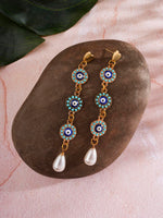 El Regalo Elegant Long Evil Eye Pearl Heart Stud Earrings- Fancy Evil Eye Statement Earrings with Pearl Drop for Women