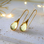 El Regalo Beverly Mint Designs Minimalist Teardrop Drop Earrings for Women & Girls - Classy Pastel Glass Stone Dangle Hooks for Western & Indo-Western Outfits (champagne Yellow)