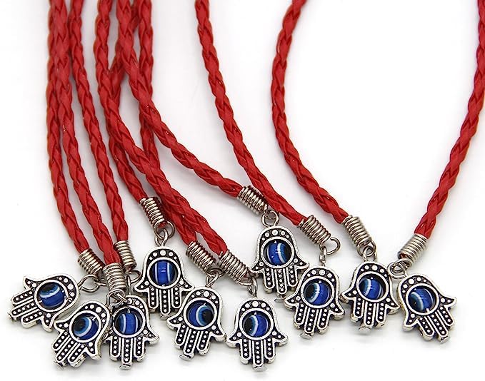 El Regalo 10 PCs Evil Eye Hamsa Hand Red Rakhi Combo - Evil Eye Rakhi Set for Brother with Roli Chawal - 10 Lucky Kabbalah Blue Turkish Evil Eye Rakhi for Bhaiya/Bhai/Brother/Nephew