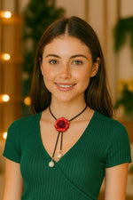El Regalo 3 in 1 Adjustable Camellia Flower Choker Necklace cum Waist Body Chain for Girls & Women | Multi-Use Fashion Jewelry for Weddings, Parties & Holidays (Red)