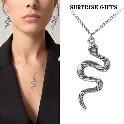 El Regalo Snake Unisex Necklace for Girls/ Boys/ Men & Women - Trendy Serpent Necklace Dainty Pendant Necklace Jewelry (Silver)