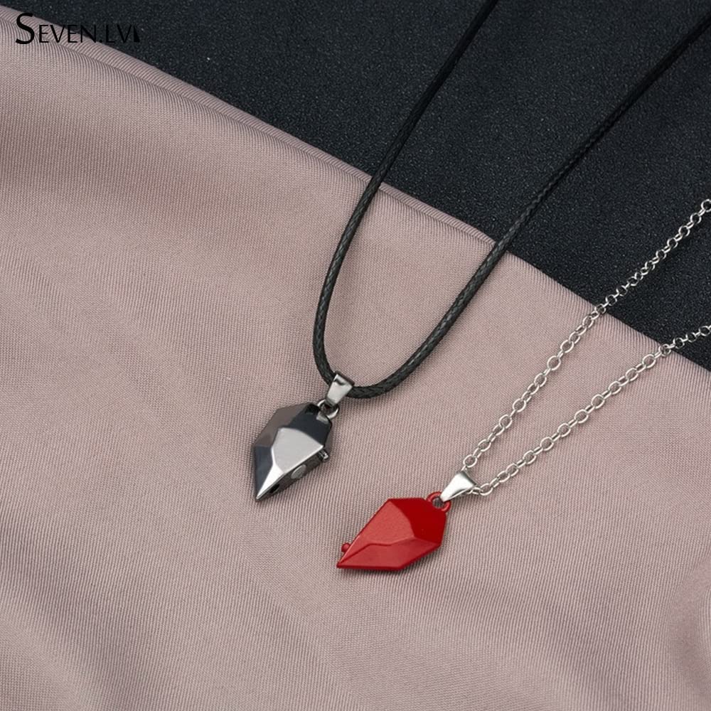 El Regalo Unisex 2 Pcs Heart Couples Magnetic Necklace for Couples/Besties/Friends - Black White Matching Pendant Friendship Distance Magnetic Love Heart Jewelry (Red & Grey)