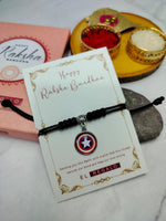 El Regalo 1PC Superhero Kids Rakhi- Fun Kids Bracelet Rakhi with Roli Chawal, Rakhi Message Card in Rakhi Gift Box for Little Bro/Sister/Niece or Nephew (Captain America Black Rakhi)