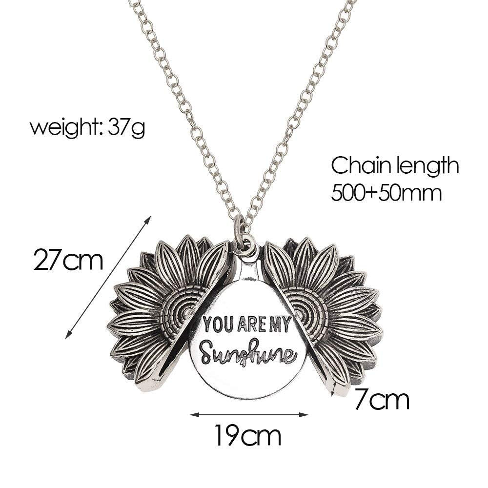 El Regalo "You Are My Sunshine" message Sun Flower Openable Pendant Necklace for Girls & Women (Metallic Silver)- Valentines Day Gift