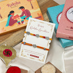 El Regalo 2 Hamsa Hand Evil Eye OM Rakhi Combo - Rakshabandhan Moli Charms Rakhi with Message Card & Roli Chawal Shagun in Rakhi Box for Bhaiya/Babhi/Bhatija/Bhatiji (Option-1)