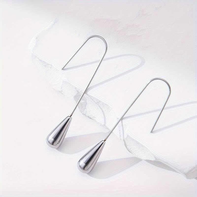 El Regalo Womens Luxury Stainless Steel Water Drop/Tear Drop Minimalist Earrings- Elegant Anti Tarnish Thread Western Earrings (Silver)