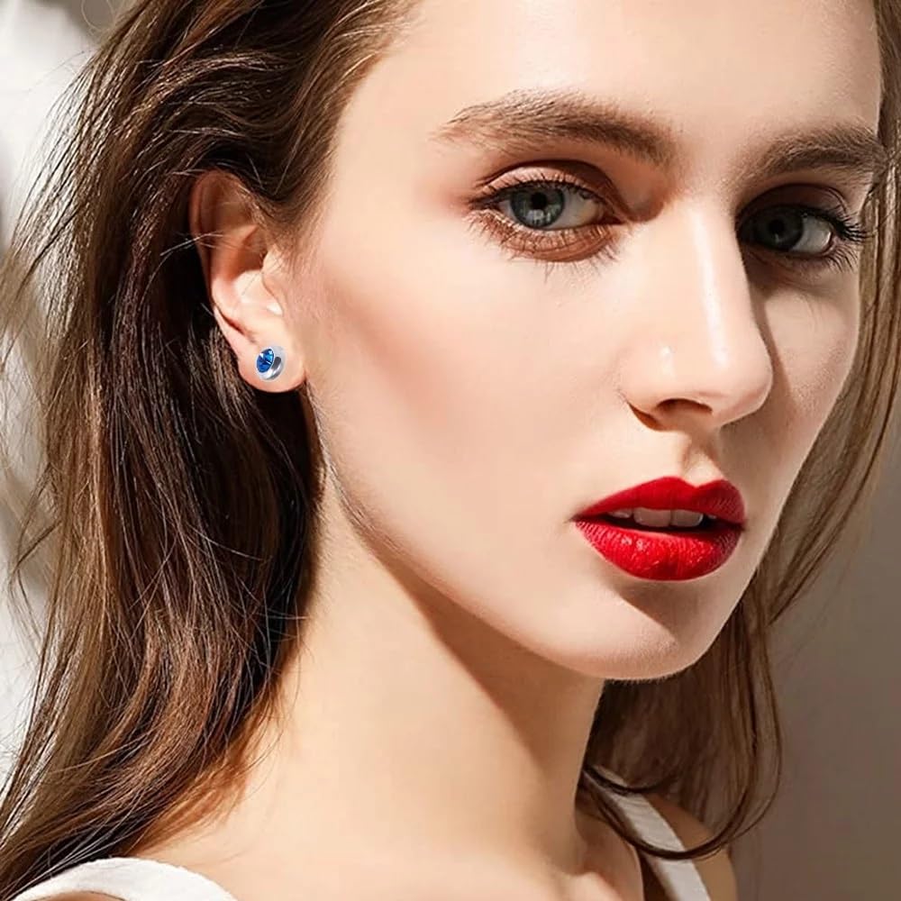 El Regalo 2 Pairs Non-Pierced CZ Magnetic Clip-On Unisex Earrings for Men/Women/Girls/Boys - Colorful CZ Fake Crystal Ear Stud Earrings (Blue & Black)