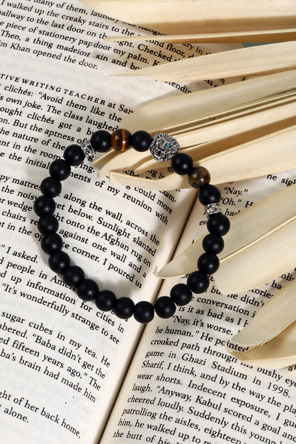 El Regalo Natural stones Lion Charm Elastic Bracelet for Boys/Men