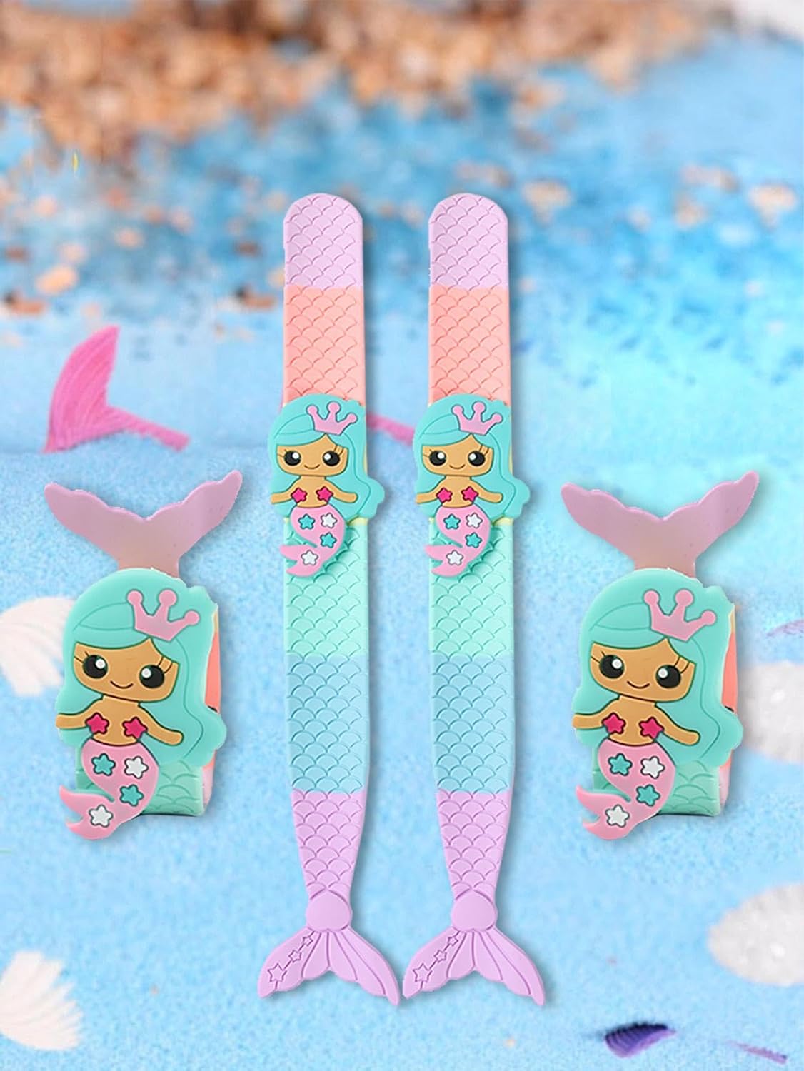 El Regalo 2PCs Mermaid Fish Tail Slap Bands/Wristbands for Girls- Mermaid Theme Birthday Party Gifts/Goodie Bags Filler