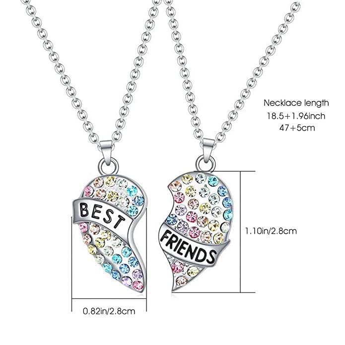 El Regalo Girls 2 Pcs Best Friends Rainbow Stones Heart Matching Pendant Necklaces For Besties/BFF/Soul Sisters